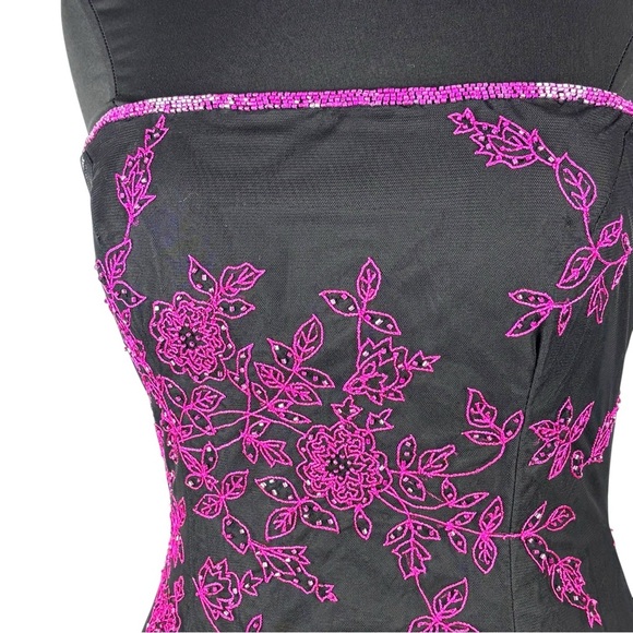 VINTAGE Y2K CACHE BEADED HOCO PROM STRAPLESS HOT PINK BLACK DRESS FORMAL GOWN - Picture 10 of 15